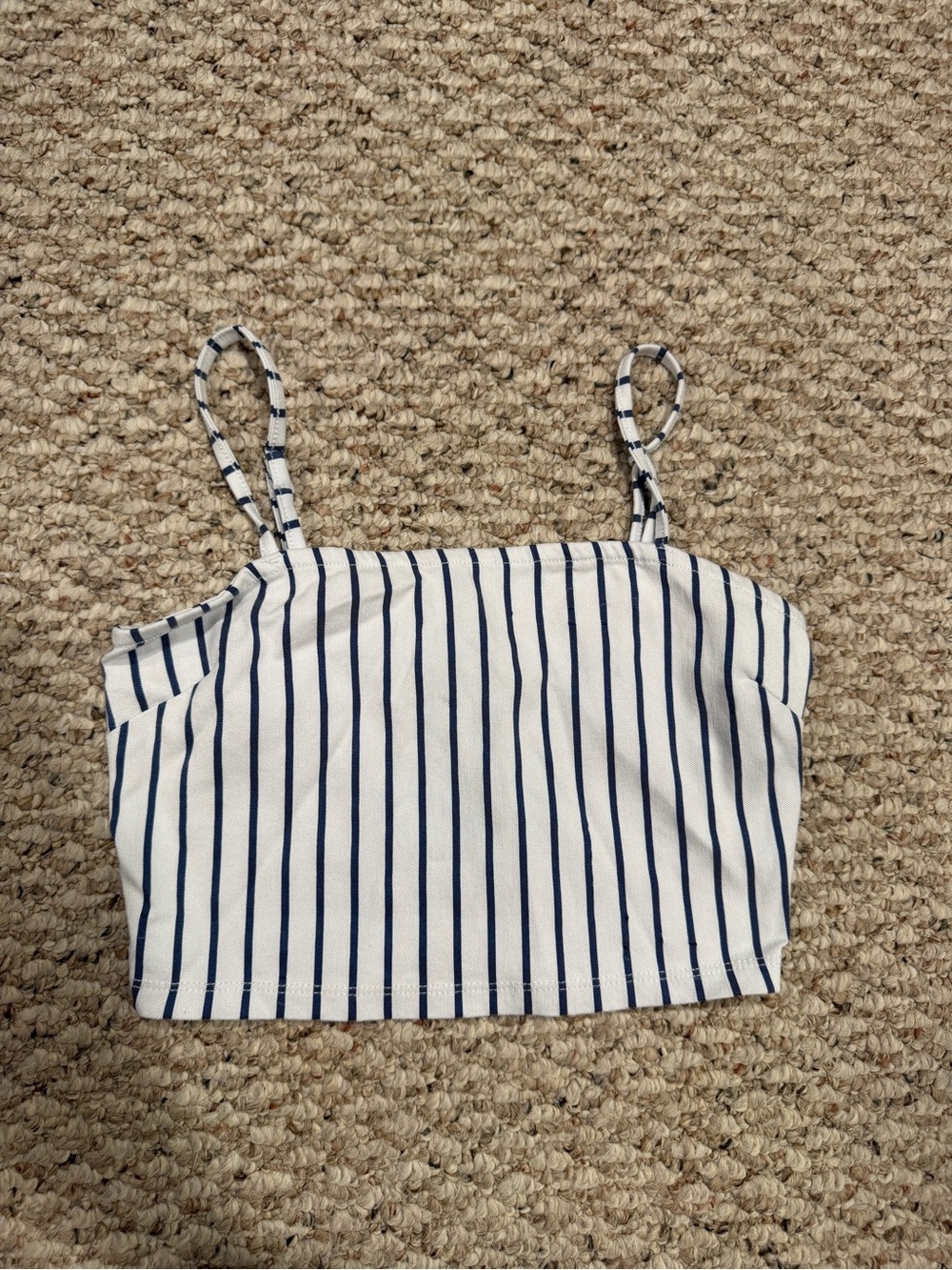 Forever 21 White Crop Cami with Navy Pinstripes